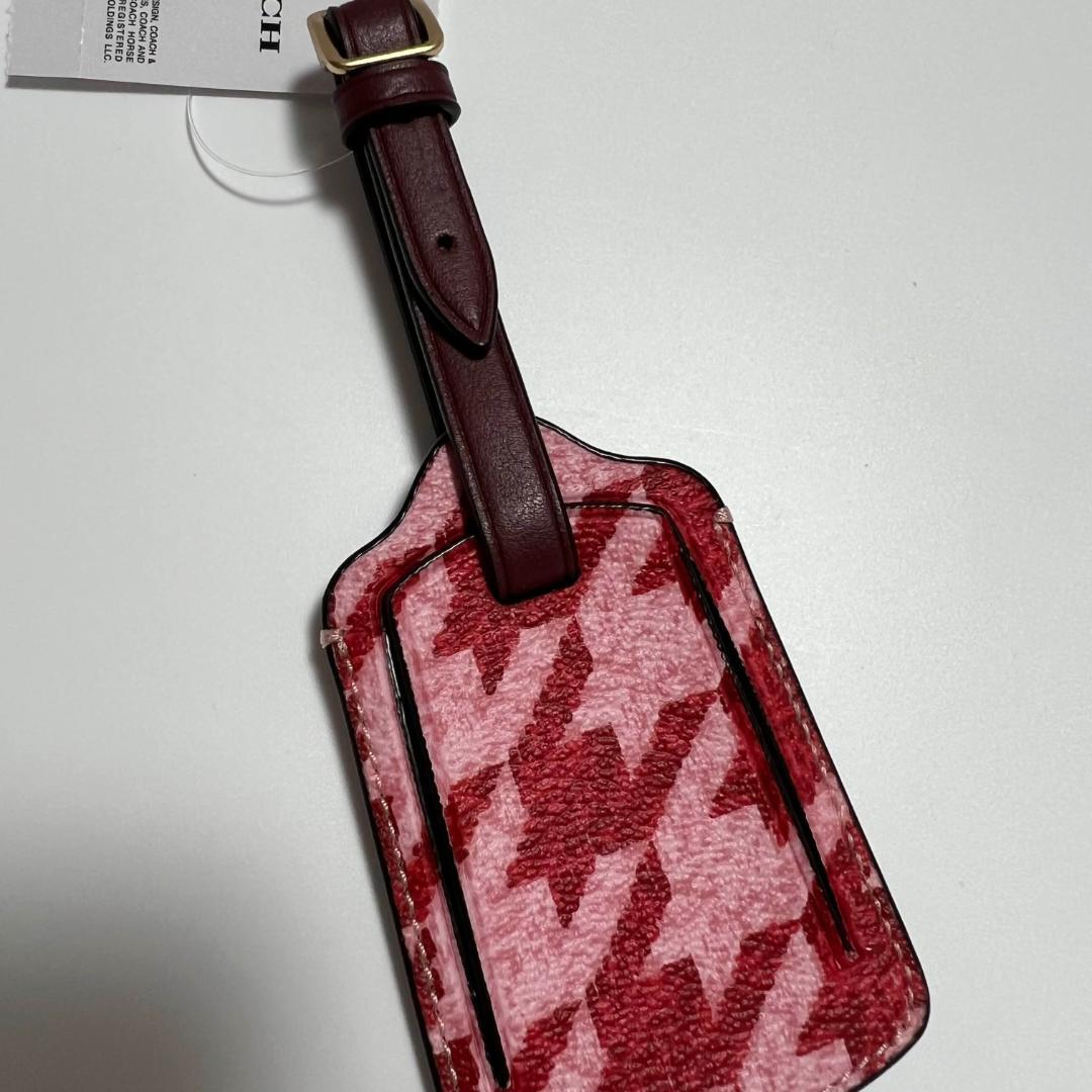 【正規品】 コーチ ラゲッジタグ 千鳥格子柄 荷物タグ ピンク レッド