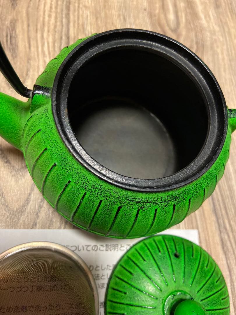 OIGEN 緑色 南部鉄瓶 取扱説明書付き