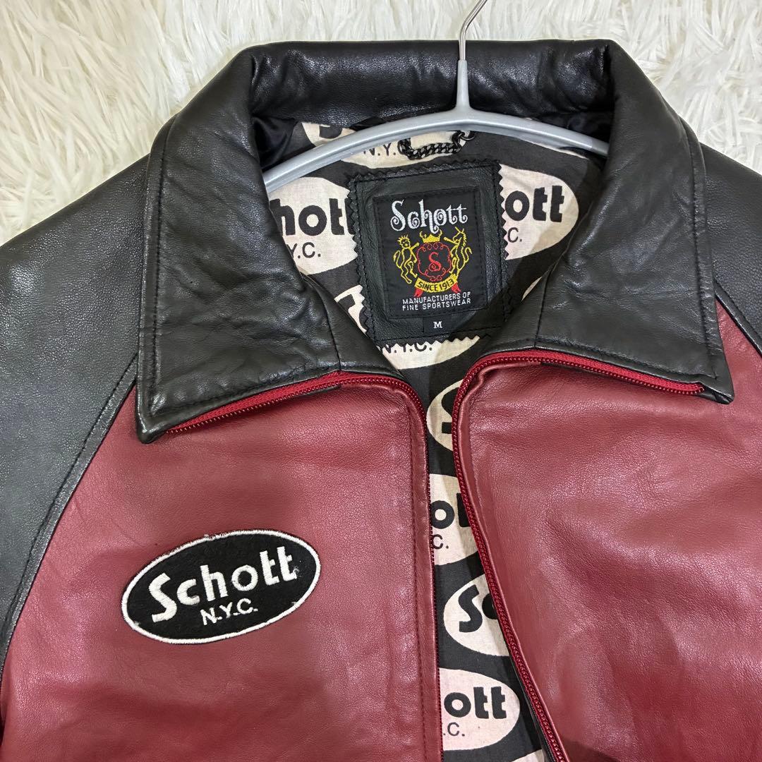 【Schott】羊革 シングル ライダース 裏地総柄 バイカラー sizeM