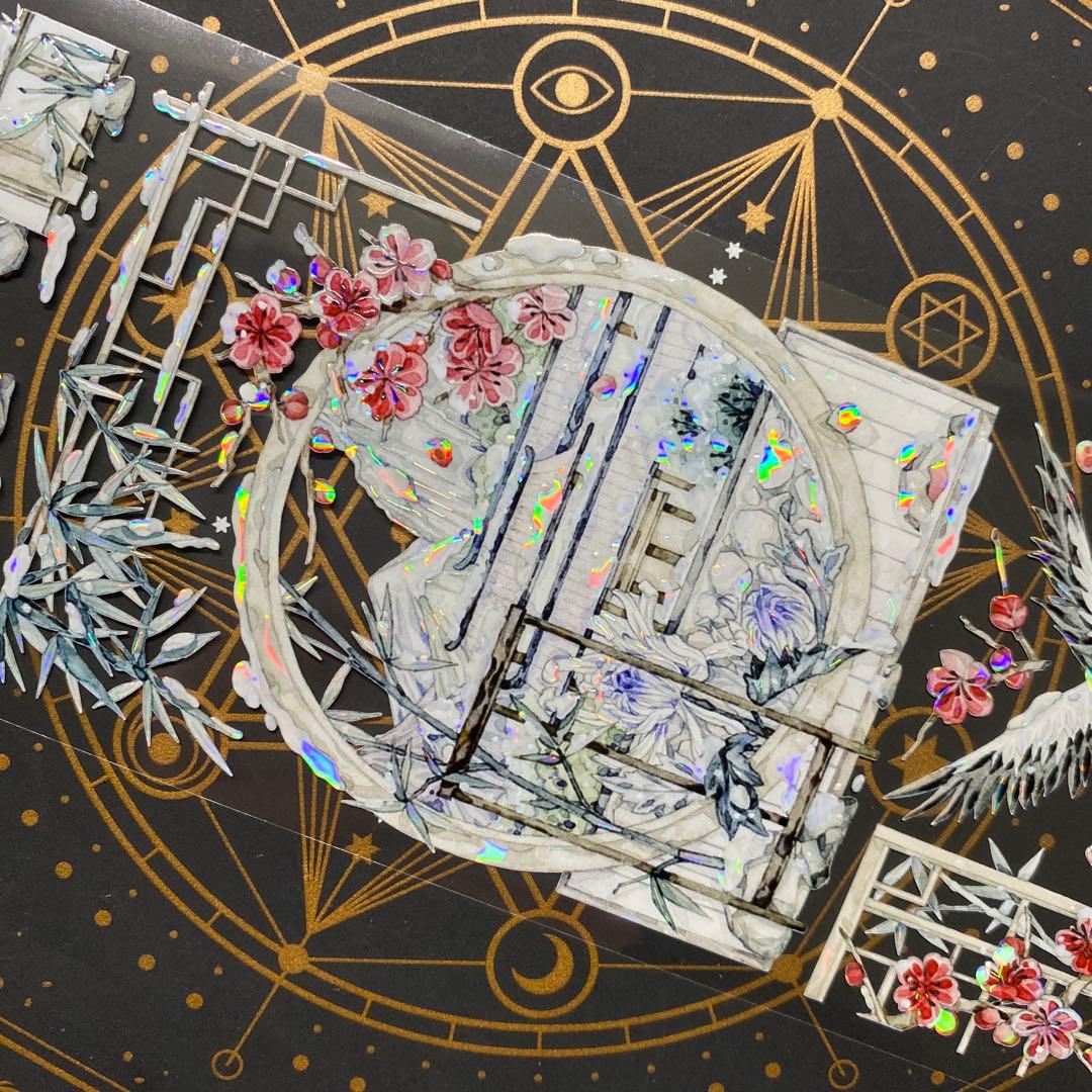 【9010】海外　マステ　中古巻　貝殻光マスキングテープ　梅　冬景色　背景系