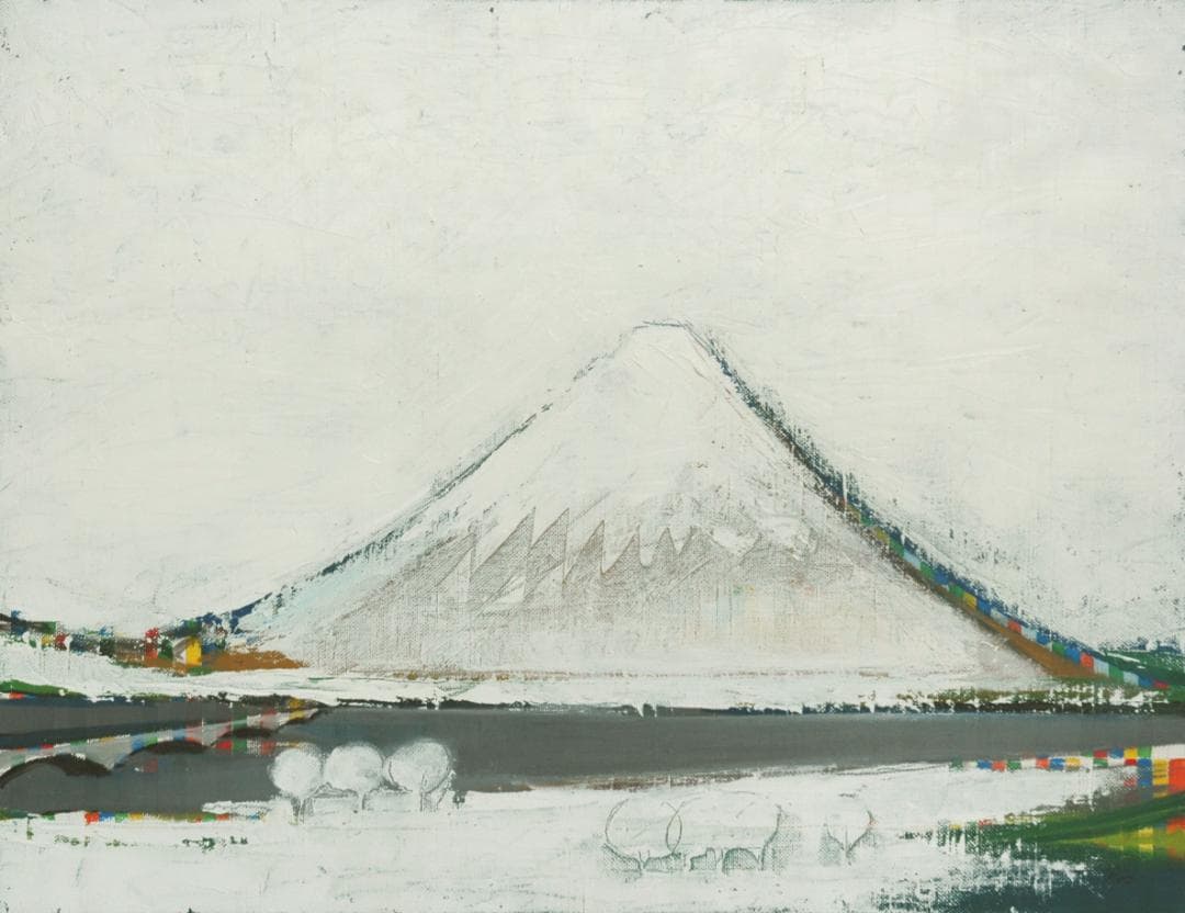 油絵 菅家令子 絵 絵画インテリア額付(青緑＋金色の枠) F6-081911富士