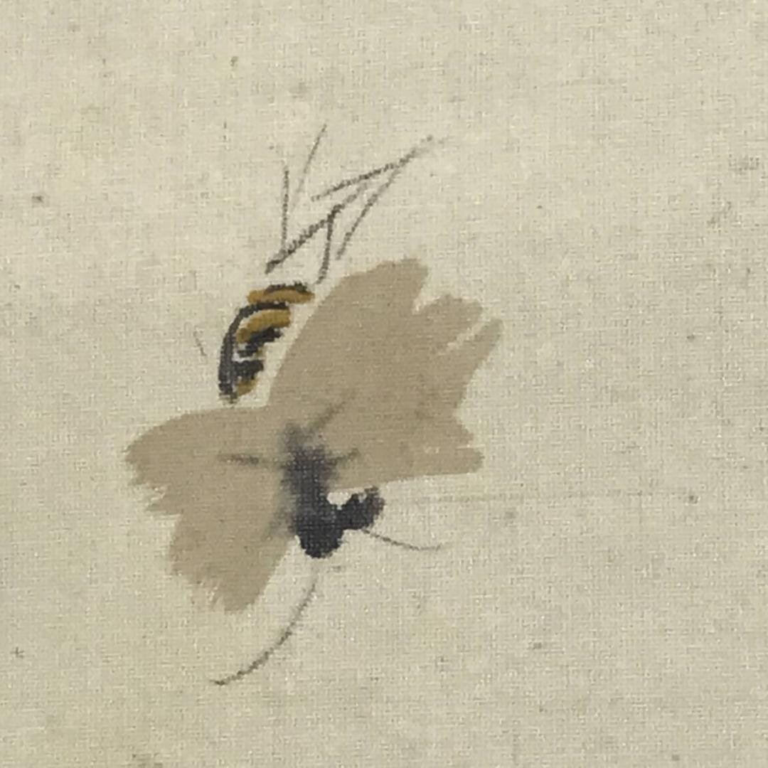 【真作】竹内鳴鳳/牡丹に蜂図/ボタン図/花図/掛軸/名家伝来/AD-822