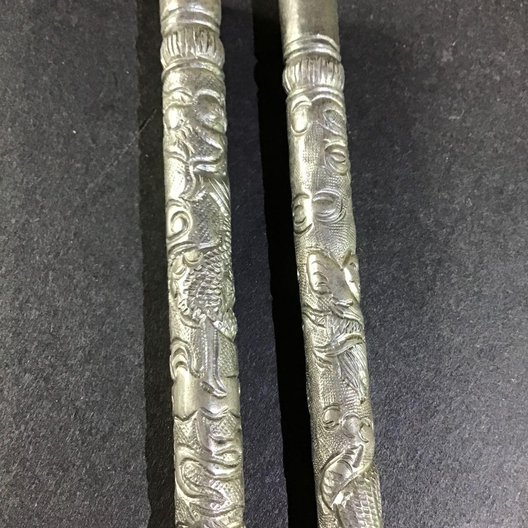 銀　昇龍彫箸　清朝皇帝　純銀保証　　　　　　　和1