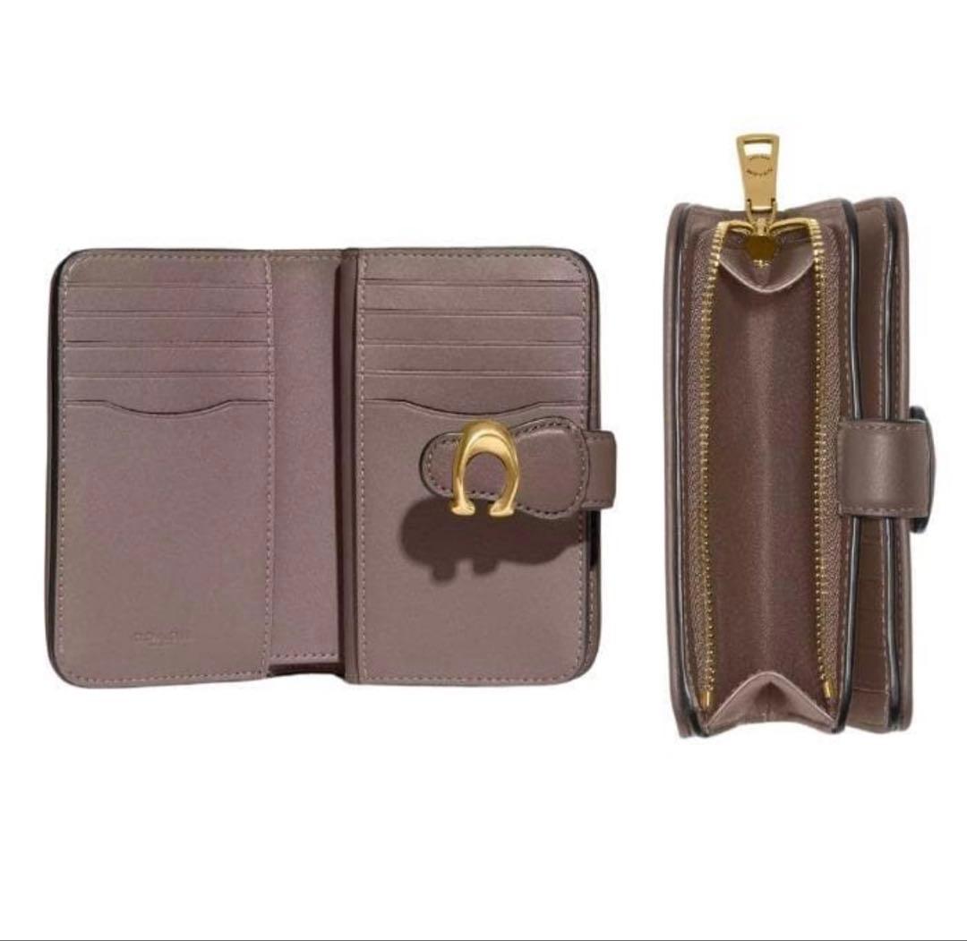 コーチcoachタビーミディアムレザー二つ折り財布、グレージュ