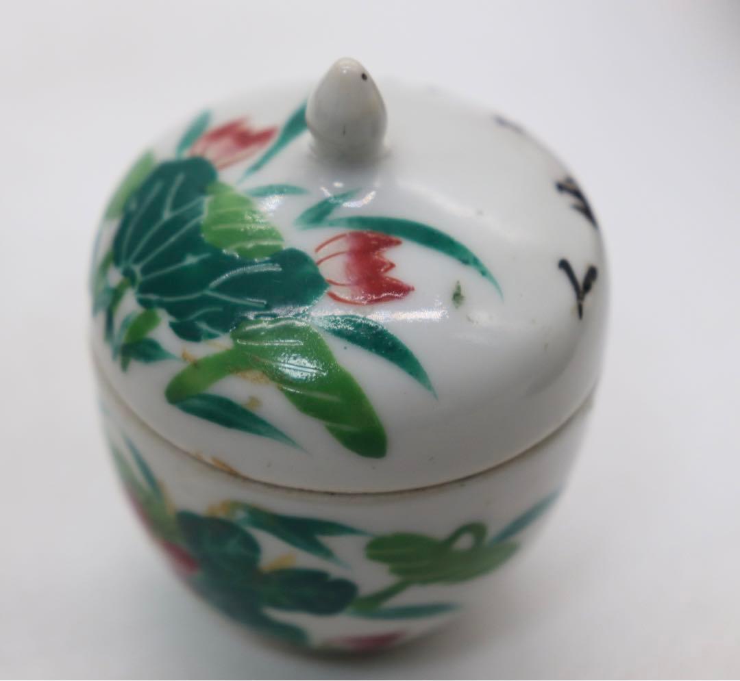 中国　清時代　粉彩蓋物　花中君子　茶入　送料込み1008