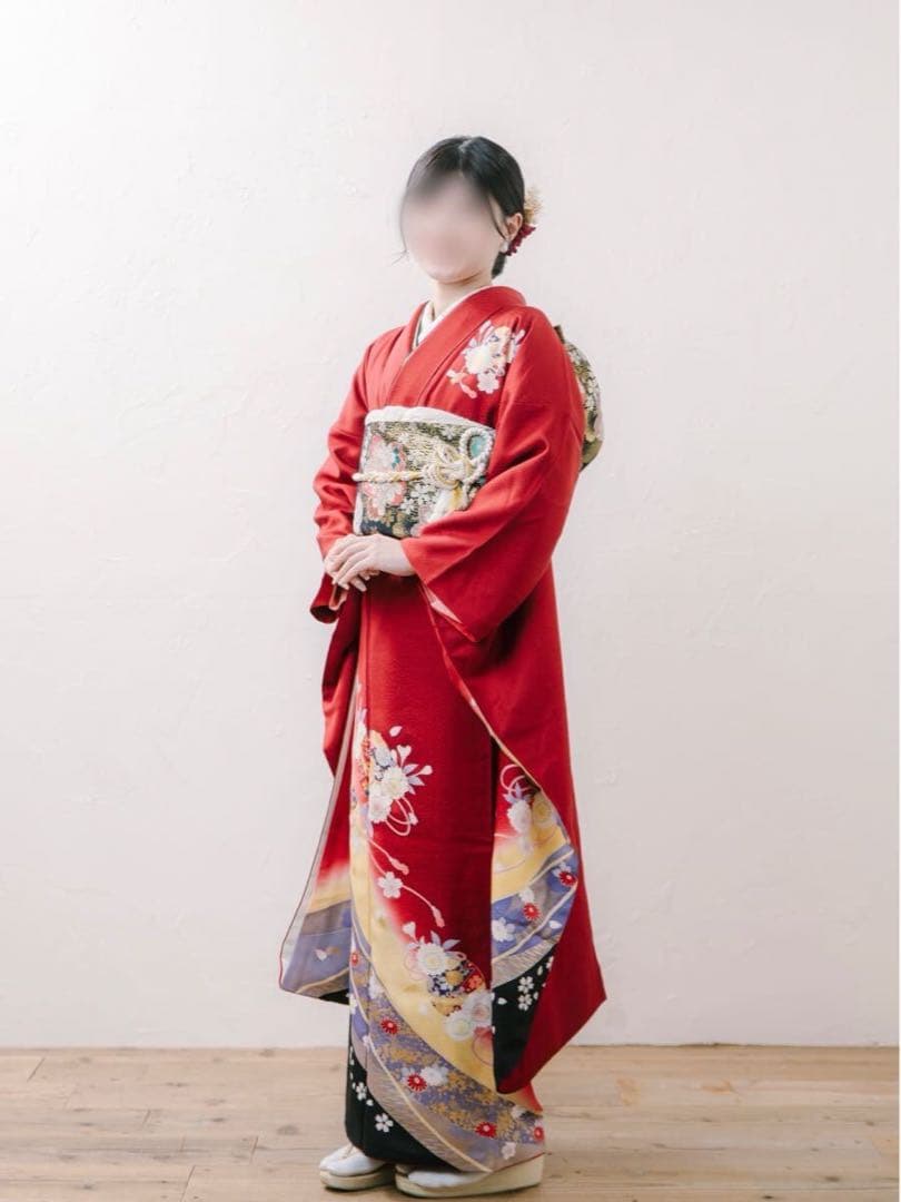⭐︎可愛い赤振袖フルセット⭐︎京都きもの友禅 金駒刺繍 古典柄 暈し染め 後撮り1回