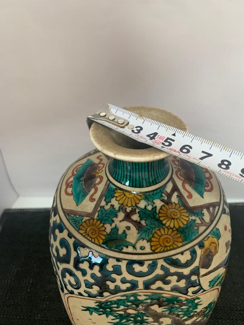 江戸　古九谷　人物花鳥　角福　花瓶　送料込み