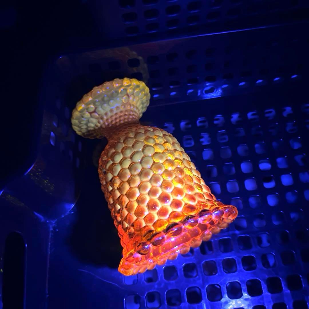 骨董　時代ガラス　希少　橙色　黄色暈し　霰プレス　あられ　氷コップ　ウラン １客