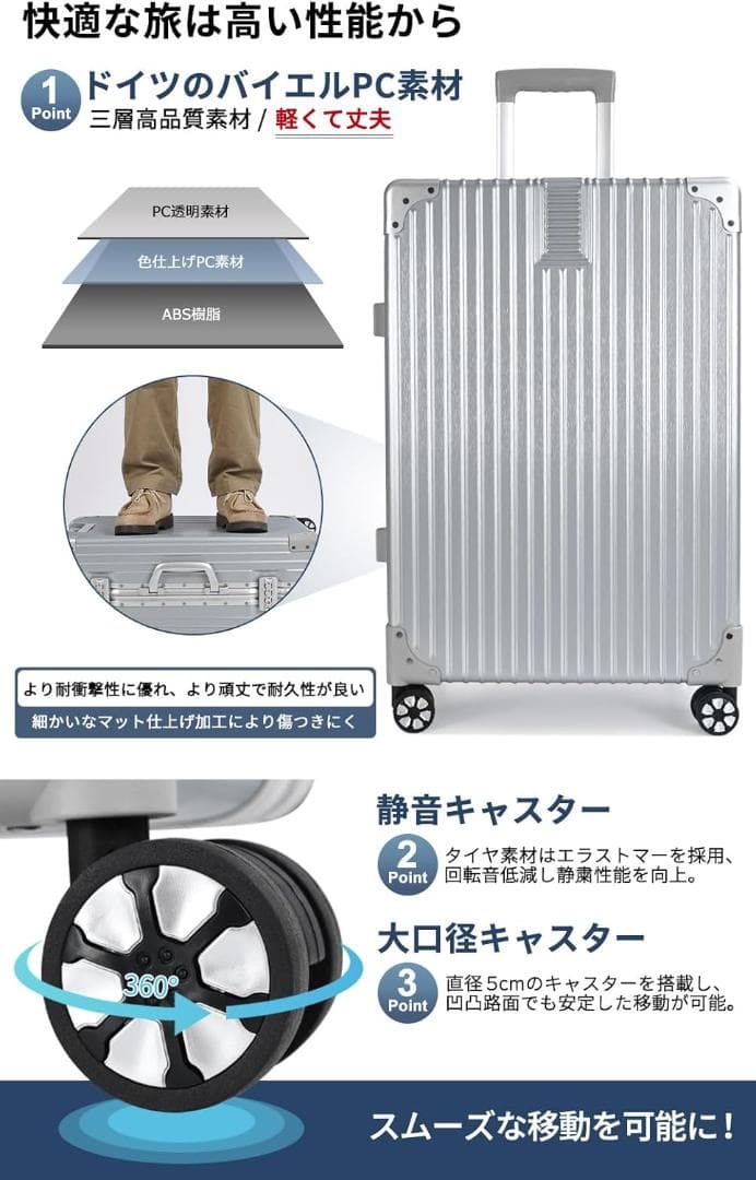 【開封・未使用】TABITORA タビトラ キャリーケース 90L シルバー