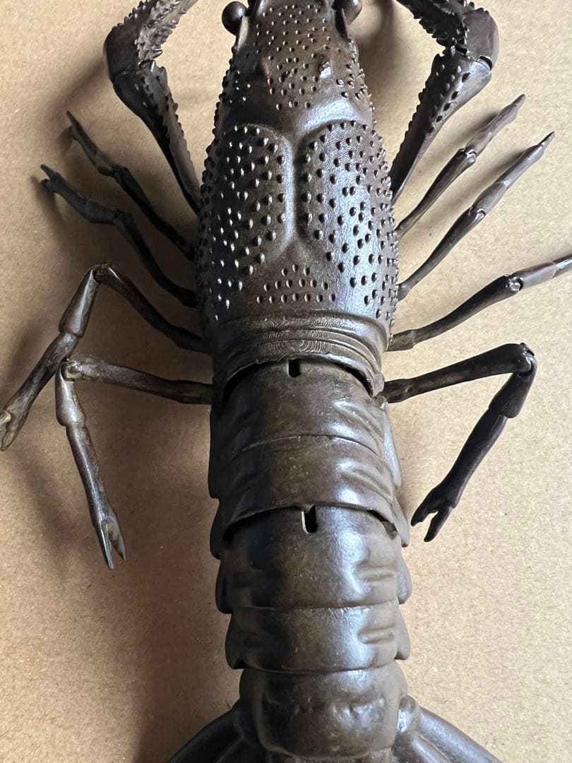 古銅 自在ロブスター 龍蝦 置物 長約27CM