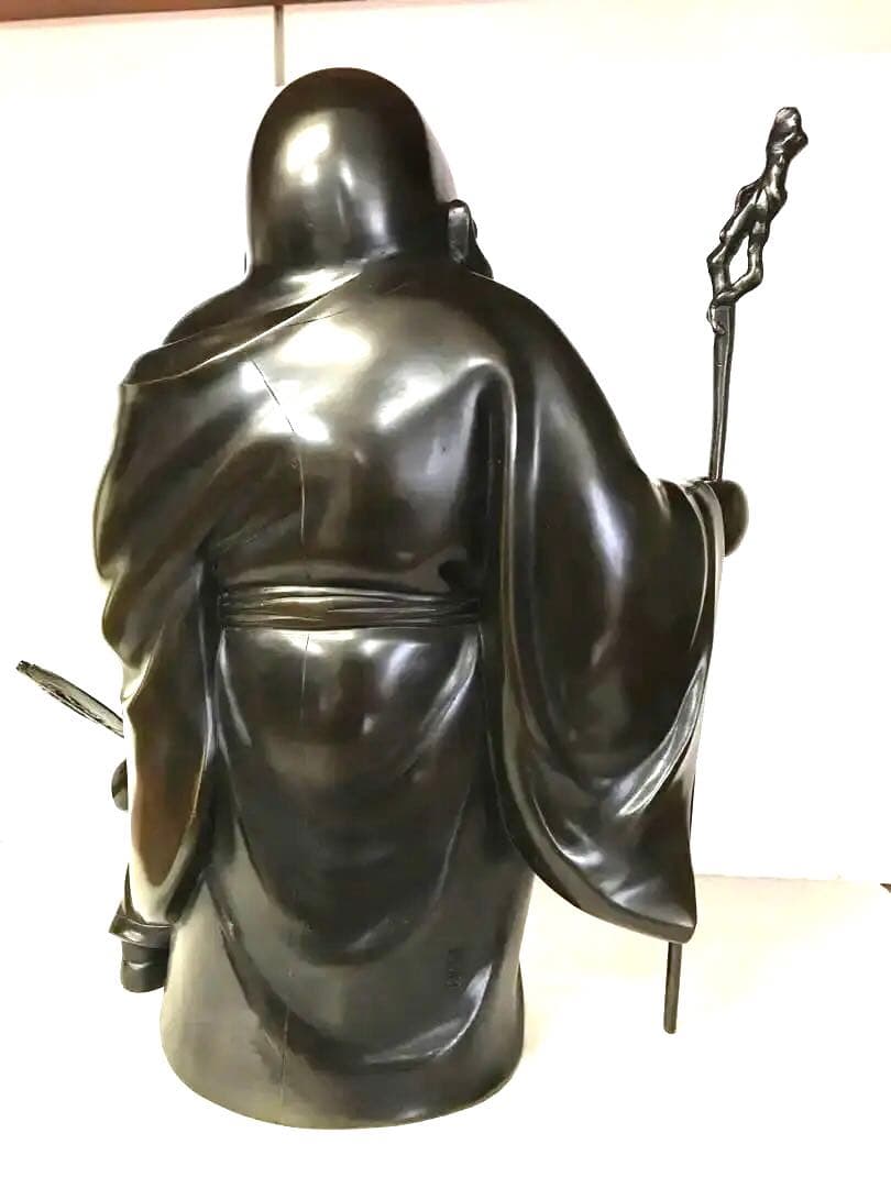 銅製:１尺3寸布袋唐子同行図置物