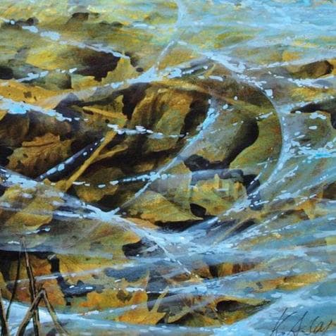絵画「薄氷溶けて午後の陽だまり」　水彩画