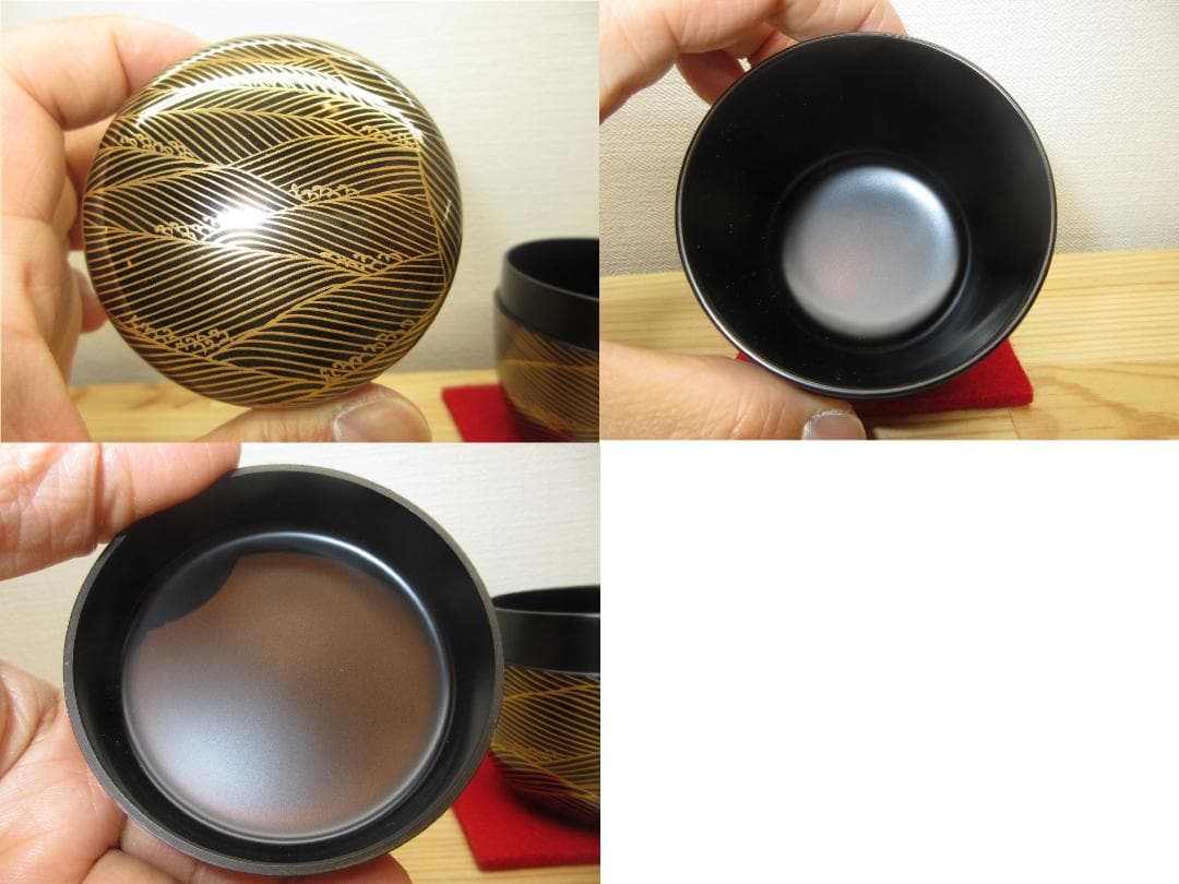 送料込【逢絢亭・新品】茶道具 大棗 山中塗 波蒔絵 真塗 木製 塚本規義 共箱