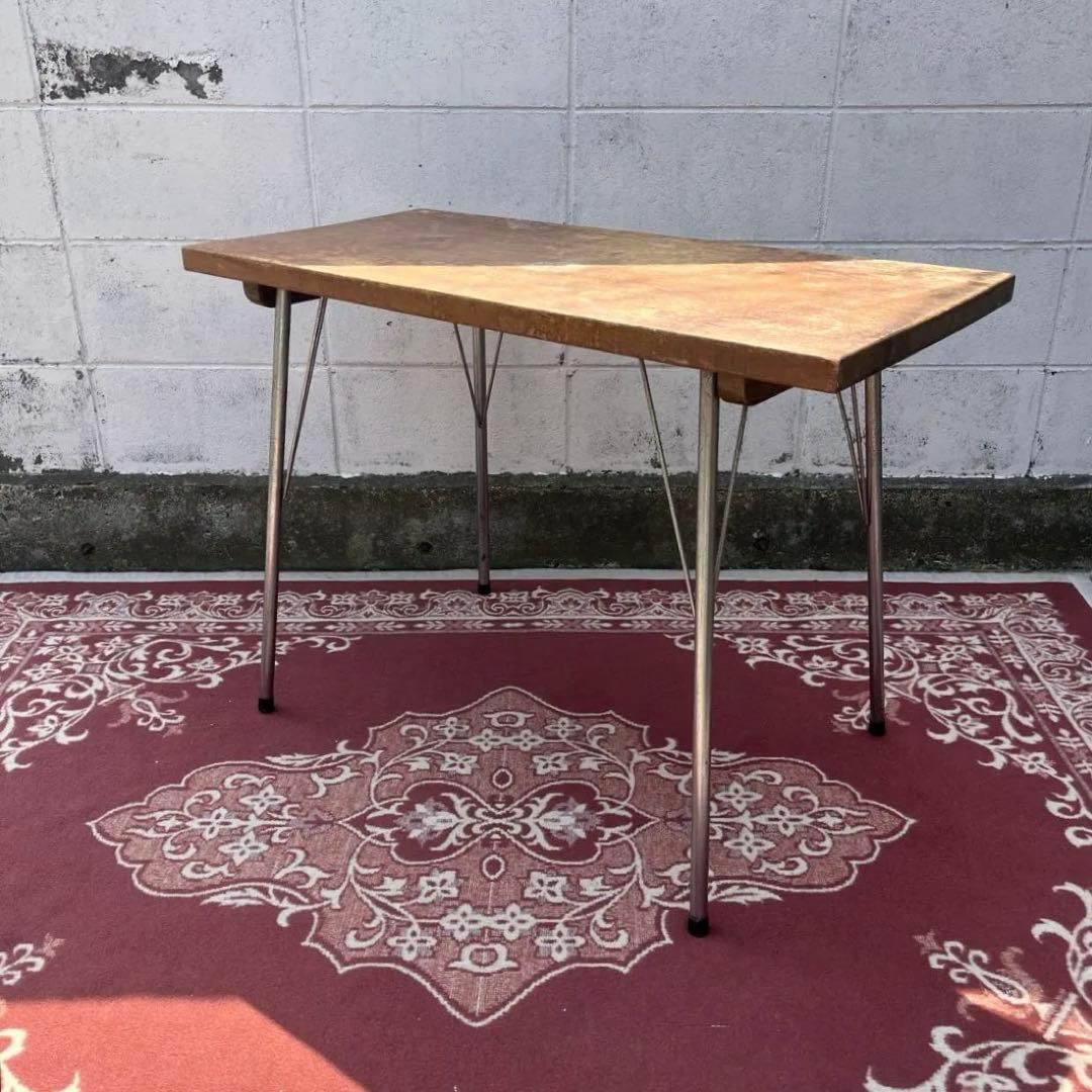 古家具アンティーク◾️古材木製天板×鉄脚アイアン カフェテーブル コーヒーテーブル