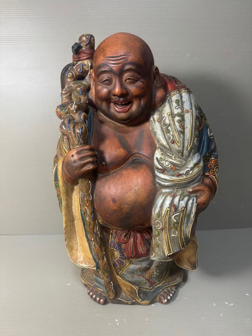 2593 九谷焼　布袋様　置物　陶芸　七福神　縁起物　時代物