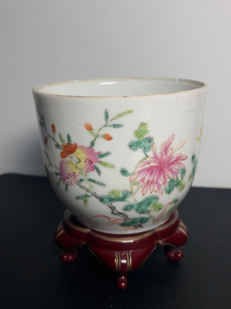 清時代粉彩茶入 陶磁器 花 茶道具 旧家整理品 中国古美術　専用箱あり