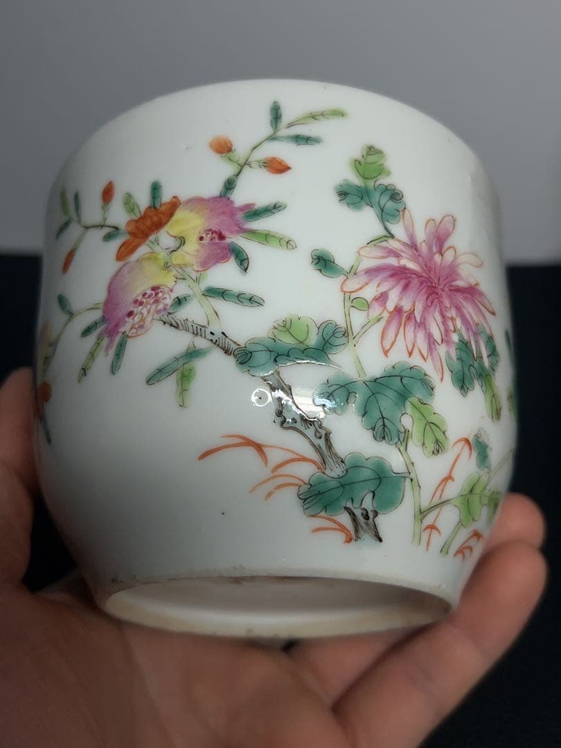 清時代粉彩茶入 陶磁器 花 茶道具 旧家整理品 中国古美術　専用箱あり