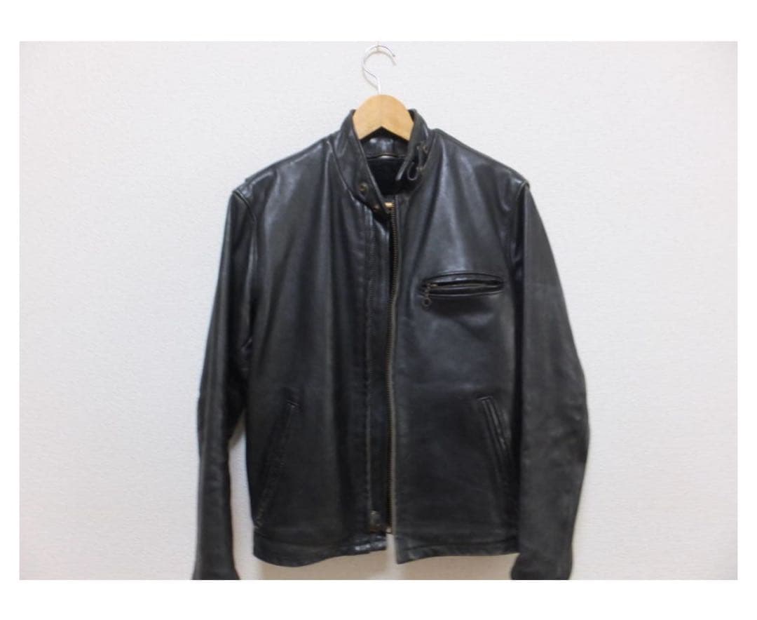Schott ブラックレザーシングルライダースジャケット38 (M)品番641G
