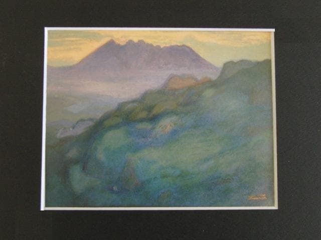 山羽斌士、【碧山根子岳】、希少な額装用画集画、新品高級額 額装付