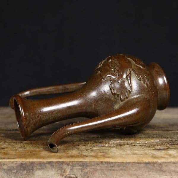 銅器 牡丹高把壺 徳利 装飾品 工芸品 置物