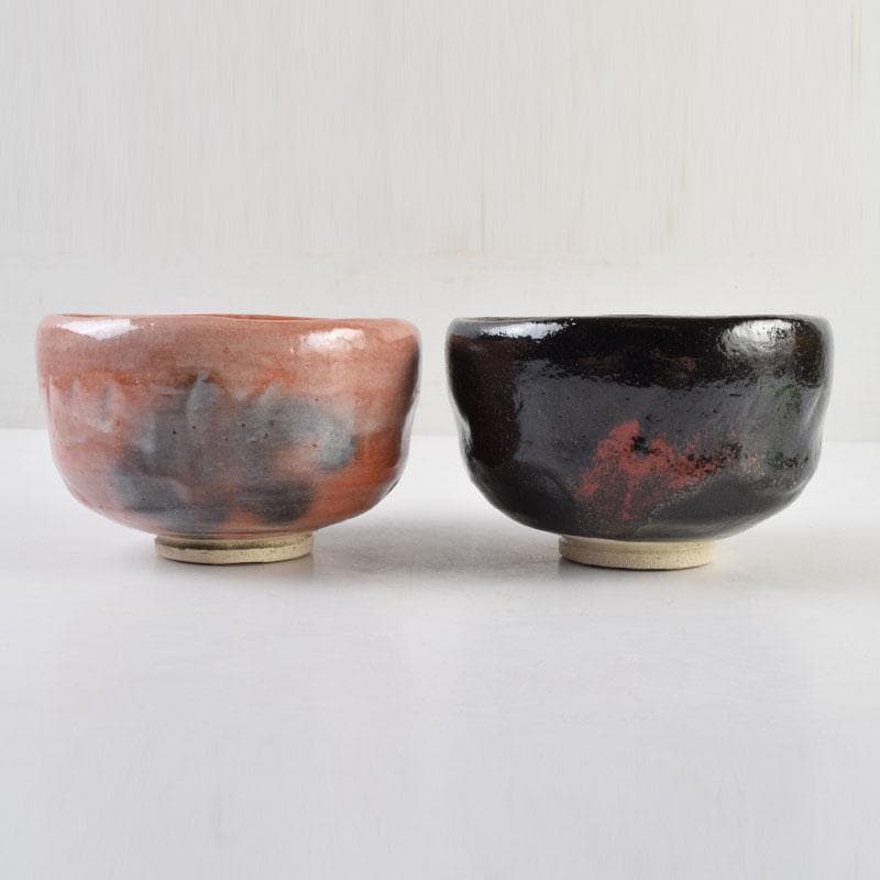 茶道具　吉村楽入作　赤楽茶碗　黒楽茶碗　一双　共箱　C　8998