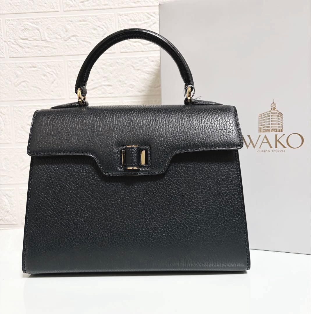 WAKO ネイビー レザー ハンドバッグ