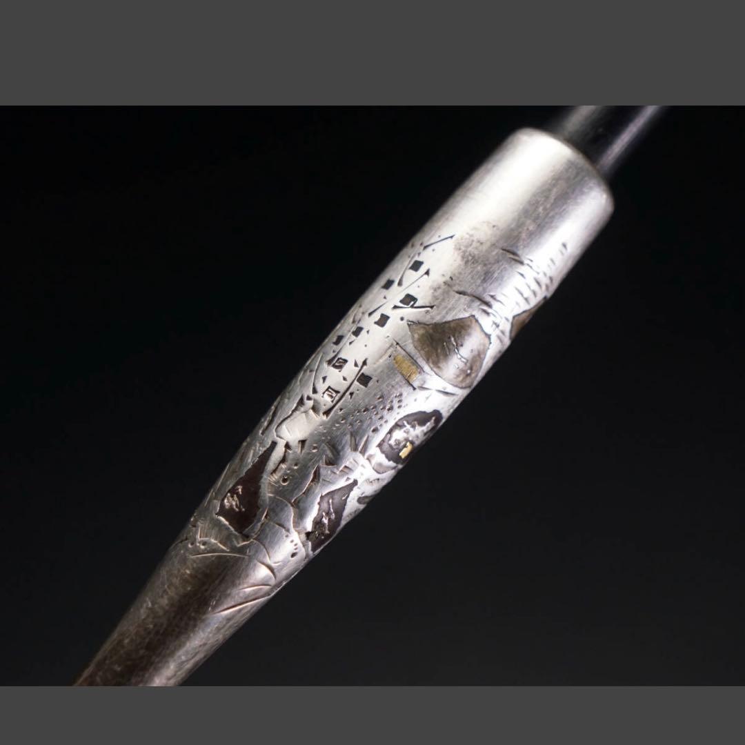 銀細工 金工 正則 象嵌入 銀製煙管 煙管筒 提げ物 根付 彫刻 骨董品 キセル