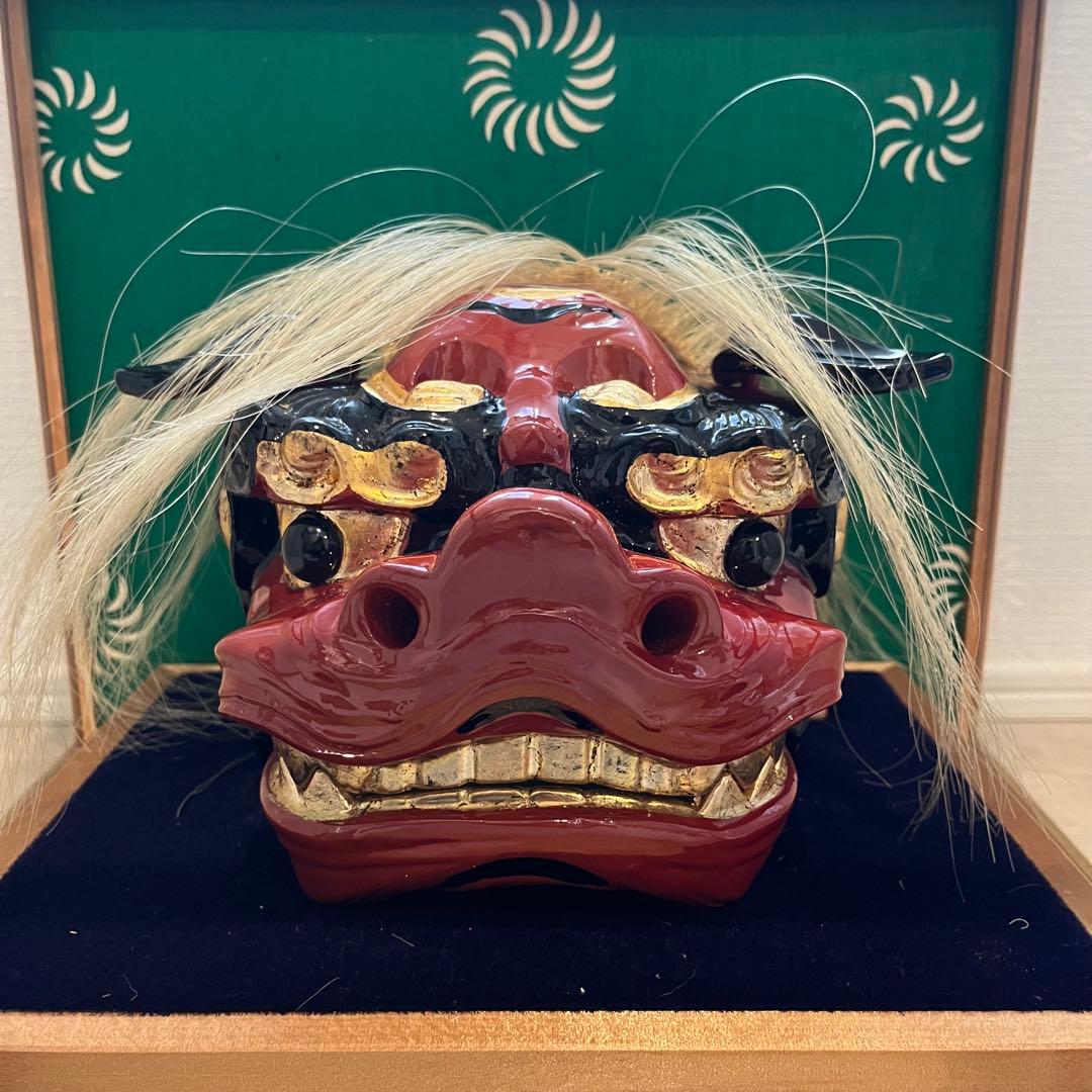 .獅子舞　獅子頭　木彫　魔除け　祭　置物　古美術　神楽 木製 木彫 正月