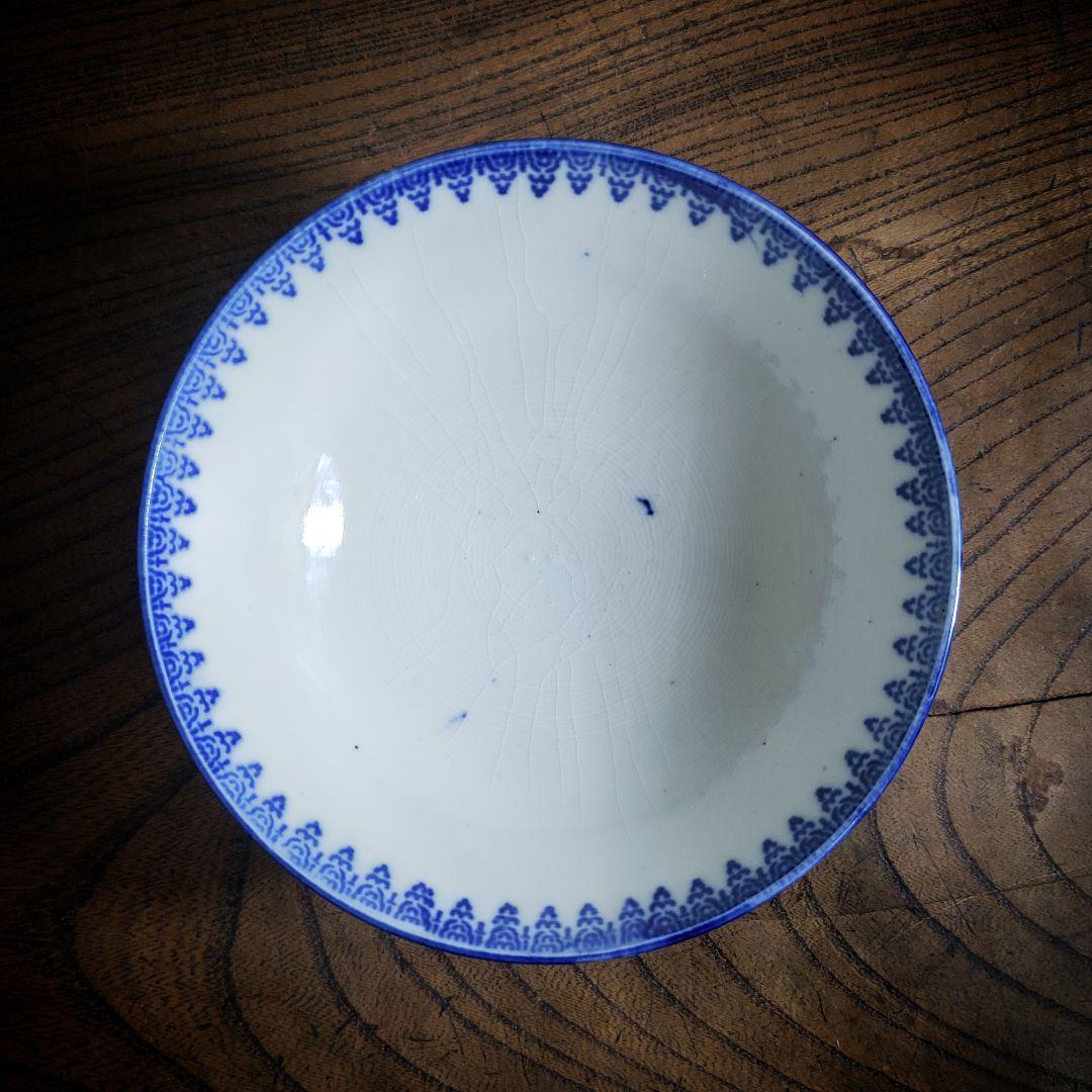 茶碗 ご飯茶碗 染付 印判 希少 コウモリ 大正 昭和初期 貫入