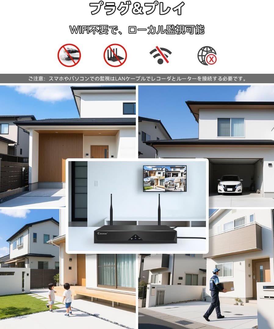 防犯カメラ 屋外 ワイヤレス 500万画素対応 4台セット AI人体検知 3TB