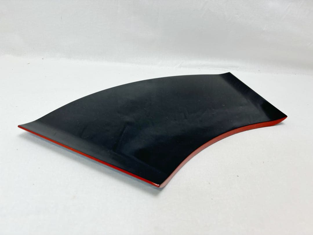 未使用 懐石道具 輪島塗 大雅堂造 木製扇面型縁朱 菓子器扇面膳 6客布着本堅地