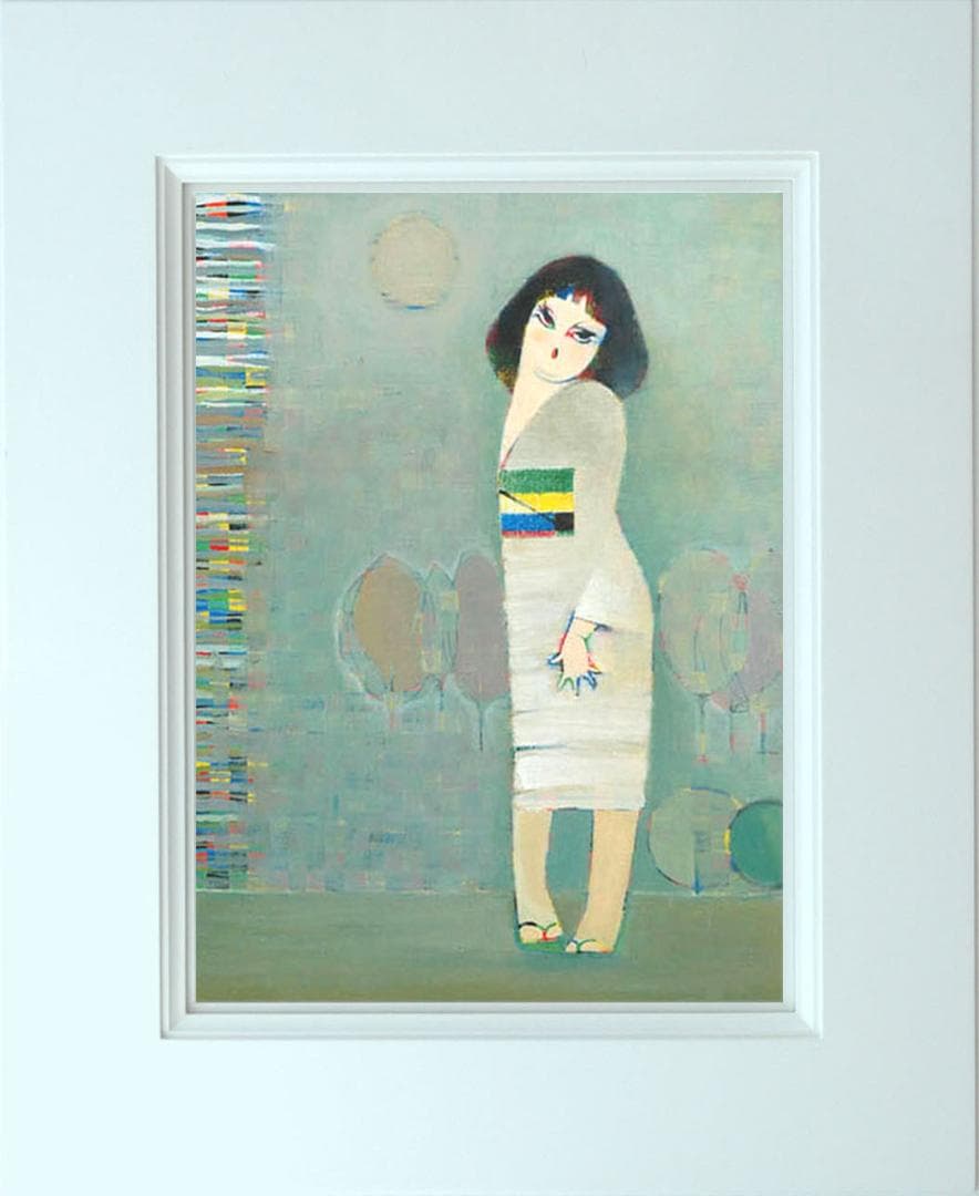 油絵 絵 絵画インテリア 額付(青緑＋金色の枠) F6-050113 人物女性像