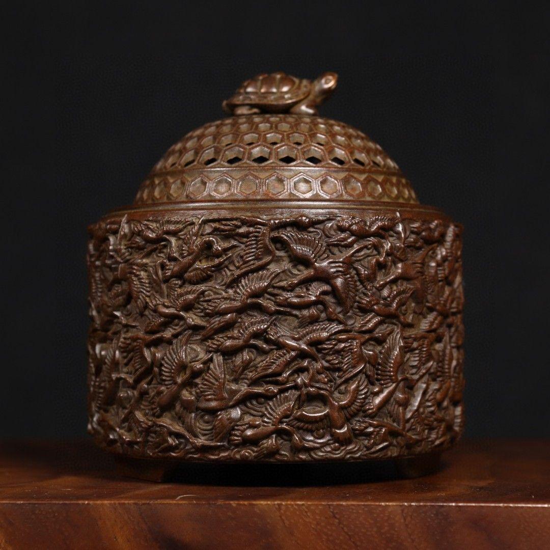 銅 細工 千鶴香炉 香塔 香道具 香薫炉工芸品 美術品 置物