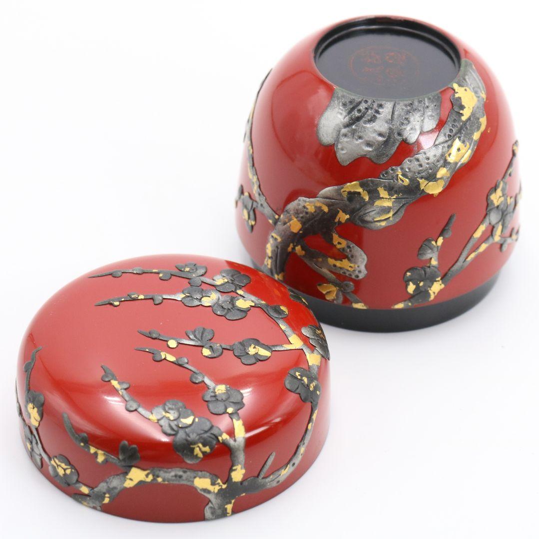 胡差琉漆 琉球漆器 梅花文朱 棗 茶道具　M643　GB1