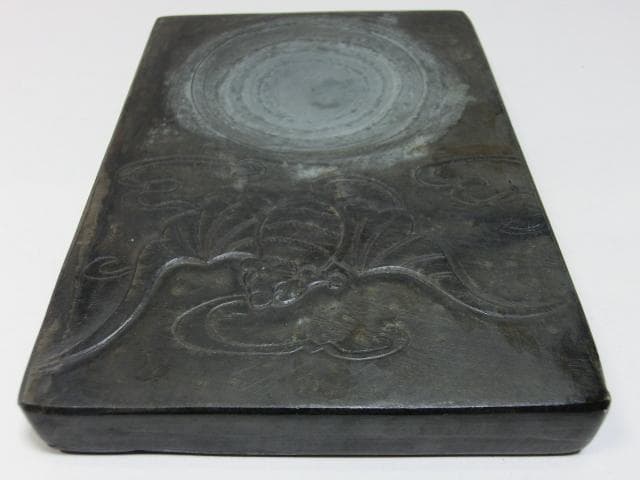 硯■道法自然 蝙蝠紋 古い硯石 コウモリ 中国唐物 書道道具 骨董■13.6cm