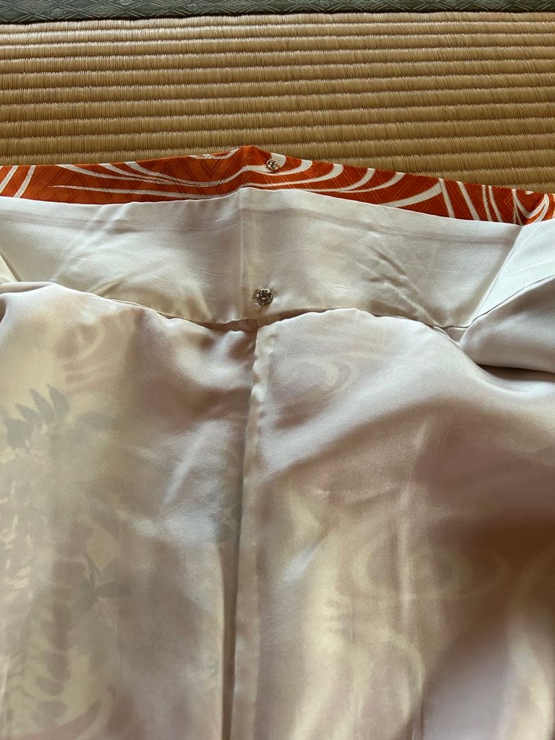 振袖 オレンジ 波模様 花柄　金