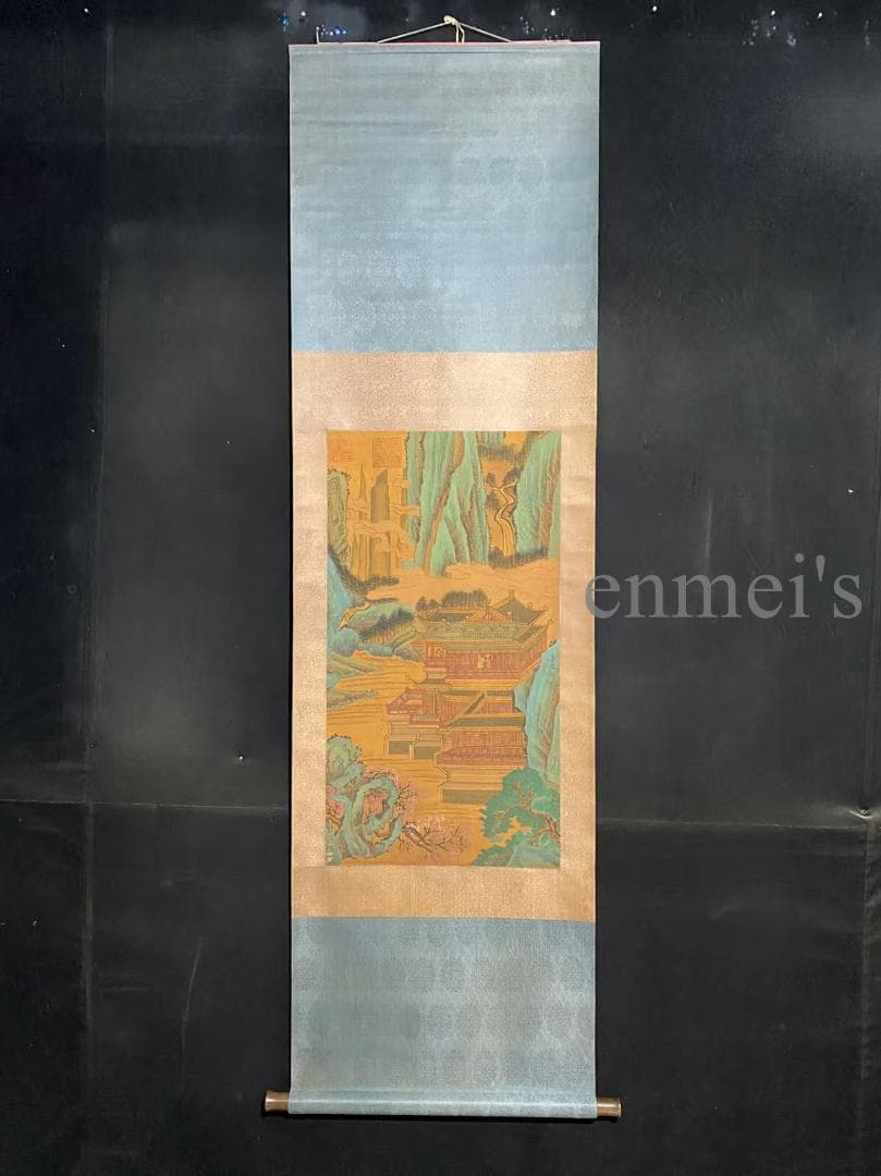 中国古美術 唐代 李思訓款 山水画 掛軸 絹布 肉筆 唐物 書道 古画 收藏逸品