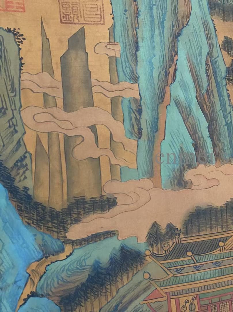 中国古美術 唐代 李思訓款 山水画 掛軸 絹布 肉筆 唐物 書道 古画 收藏逸品