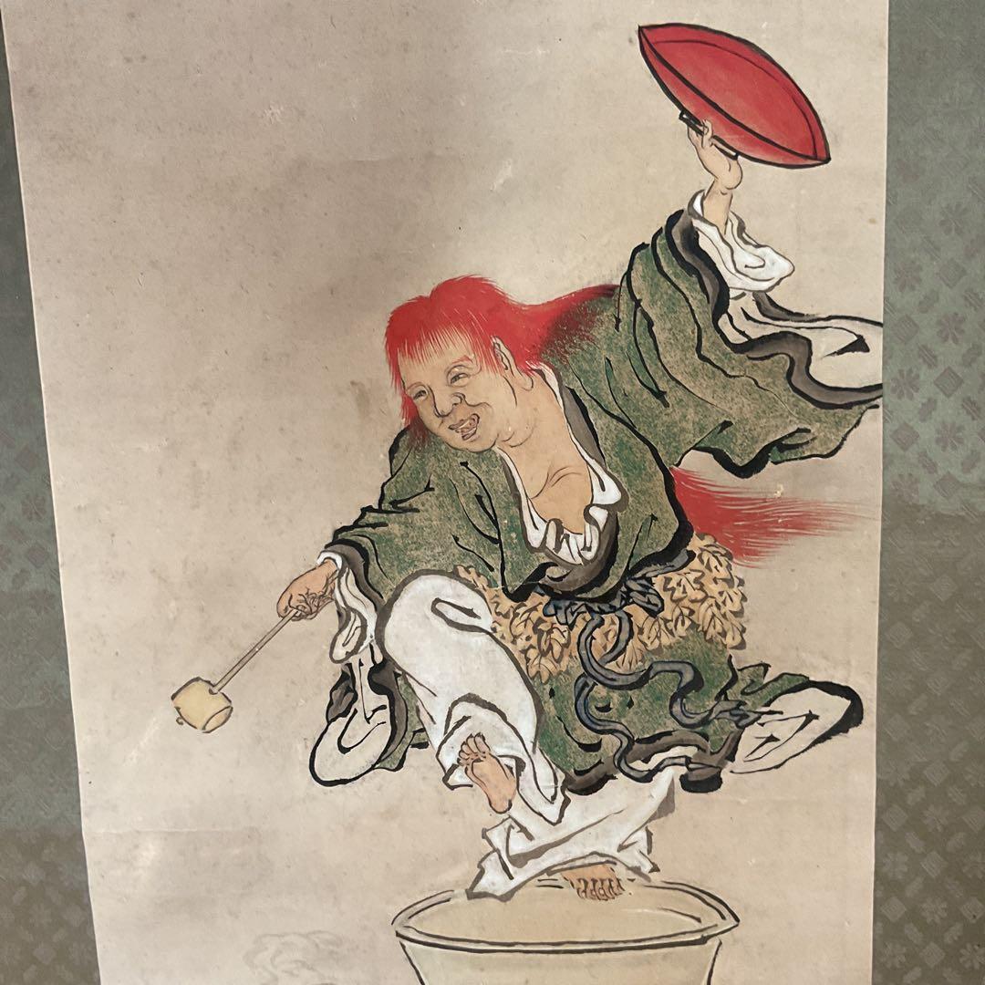 英 一蝶 絹本 彩色画 【 猩々図 】 落款印譜は《趣在山雲泉石間》