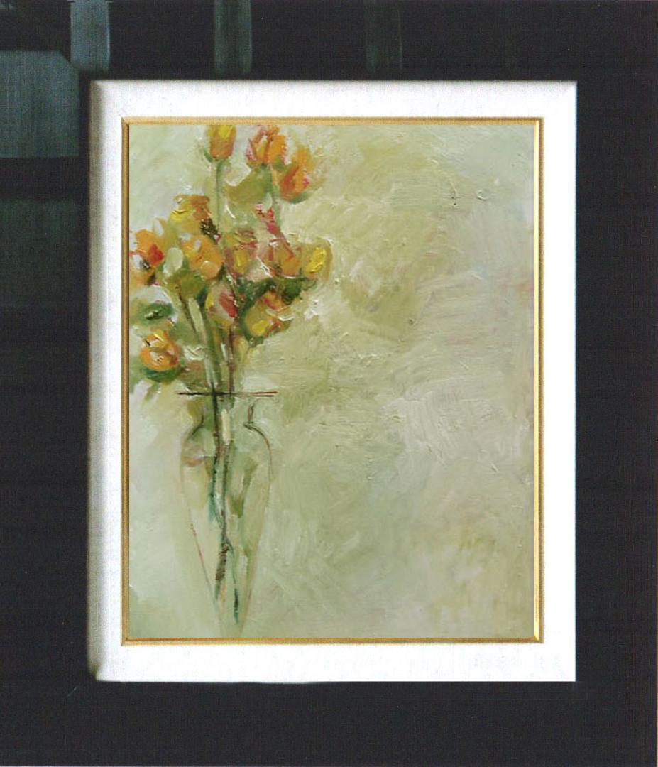 油絵 菅家令子 絵 絵画インテリア 額付き(黒) uF6-113402 花 ばら