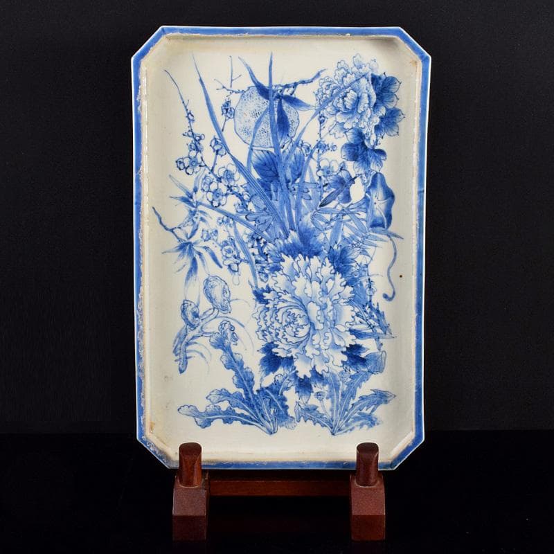 ドラ公式アカウント　中国　青花四君子草花文　長角皿　C　R3355