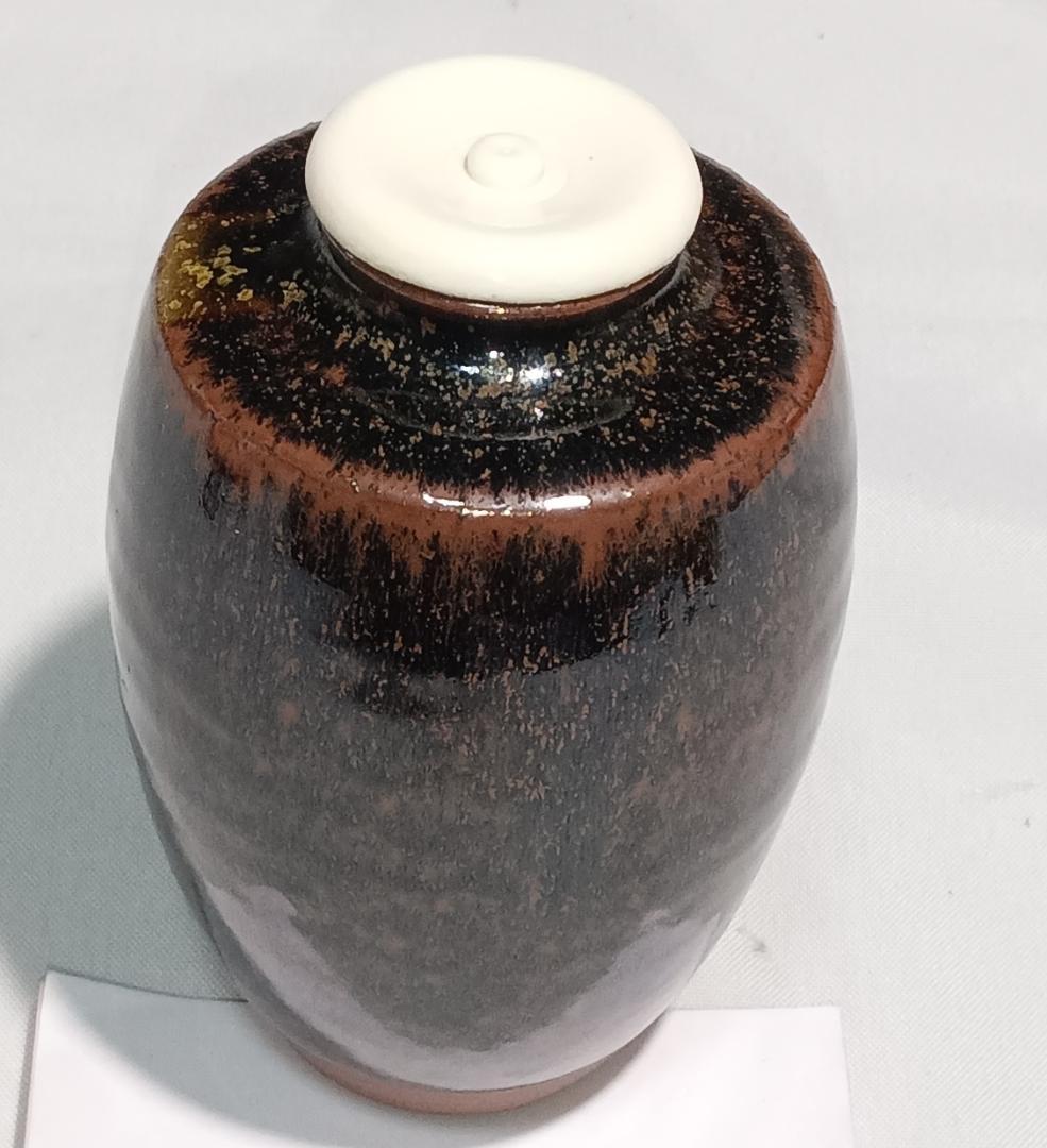 茶道具　京都清水焼　平安東山　笹田仁史作　肩衝茶入　牡丹唐草緞子仕覆付　美品！！