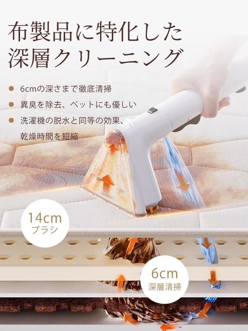 布洗浄機 12KPa 強力吸引力 2-in-1 大容量水タンク 電動洗浄機