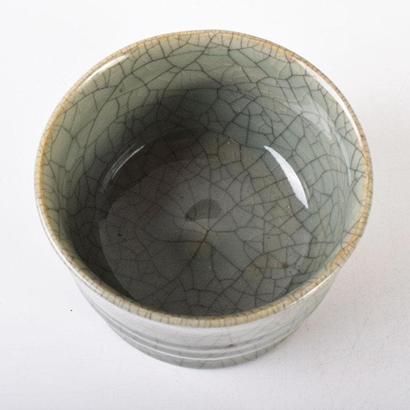 中国　南宋　官窯　青磁　金絲鉄線　氷裂文　建水　時代箱　C　R7755