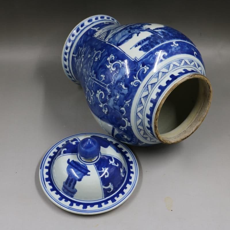 清康熙窓を開けます青花人物将軍缶 景徳鎮 陶磁器 装飾品 現代工芸品美術品 置物