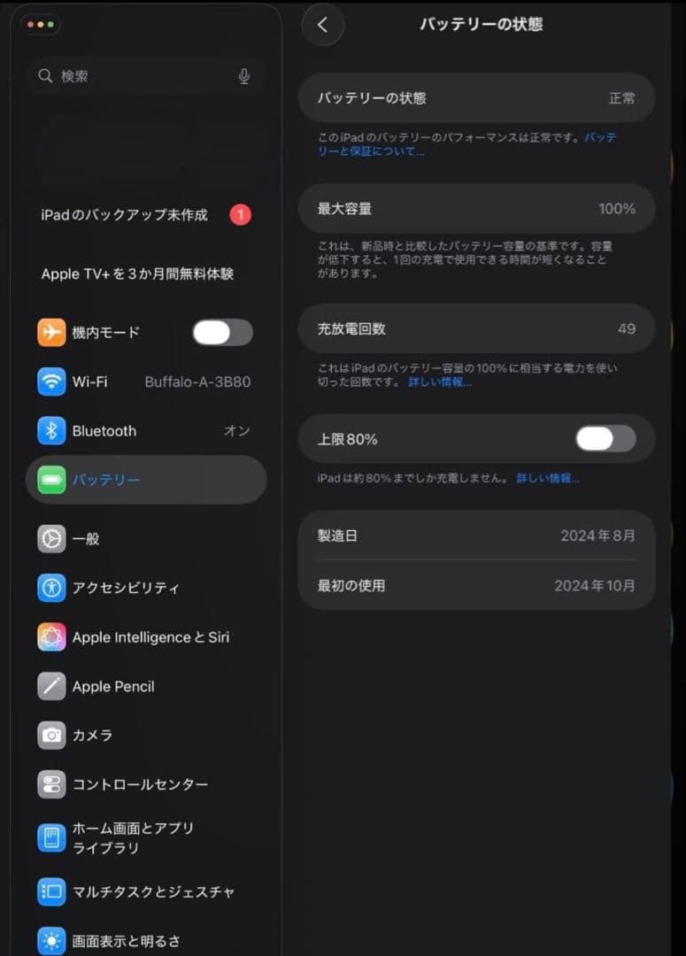 (極美品)iPadmini第7世代128GB WiFiモデル バッテリー100%