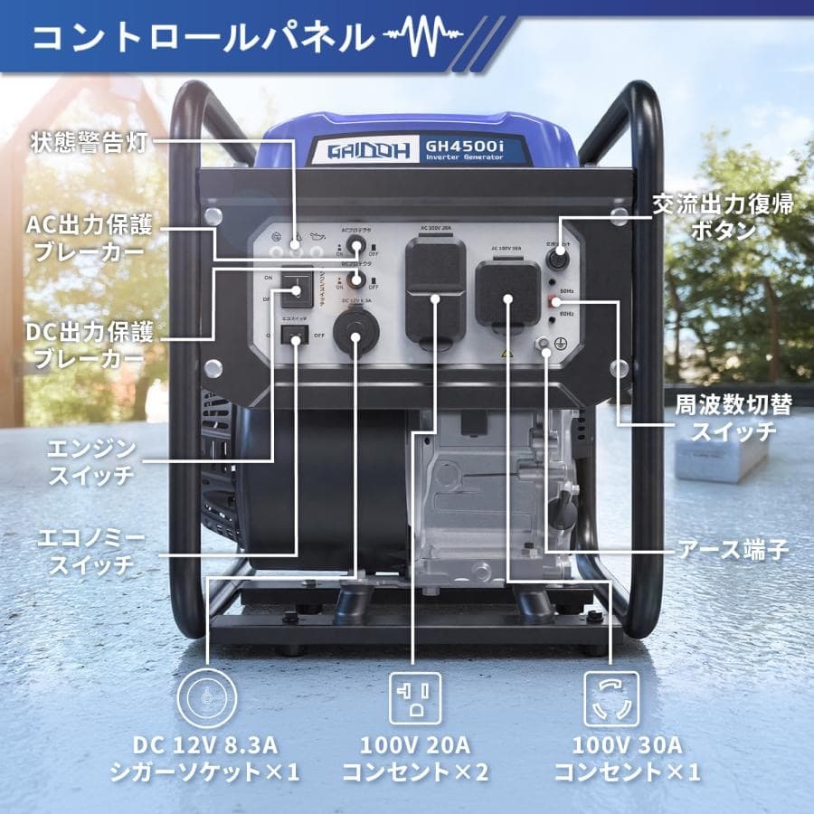Gaidohインバーター発電機 定格4.0kVA ガソリン 正弦波 低騒音 高性