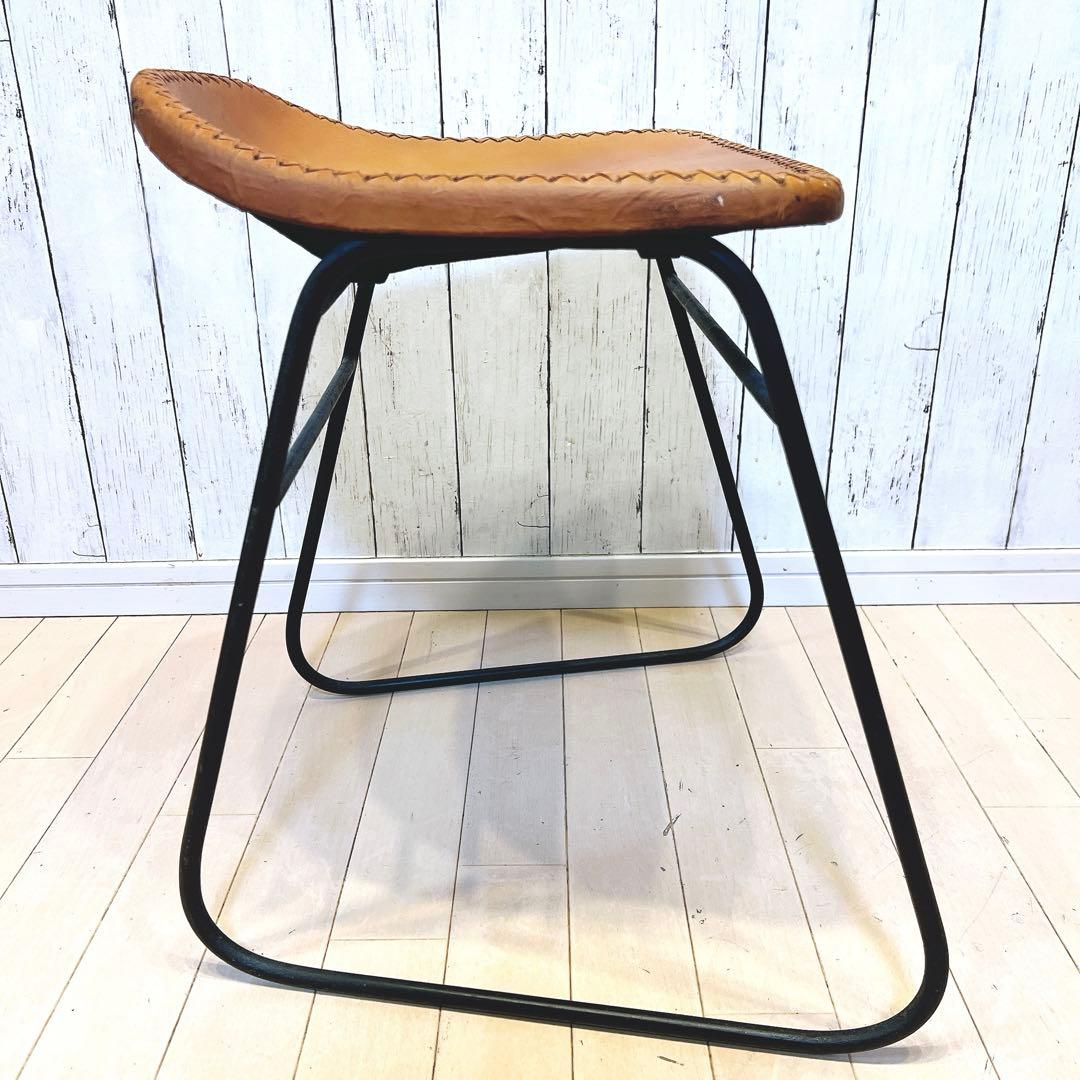 本革スツール レザースツール　アイアンレッグ　キャメル