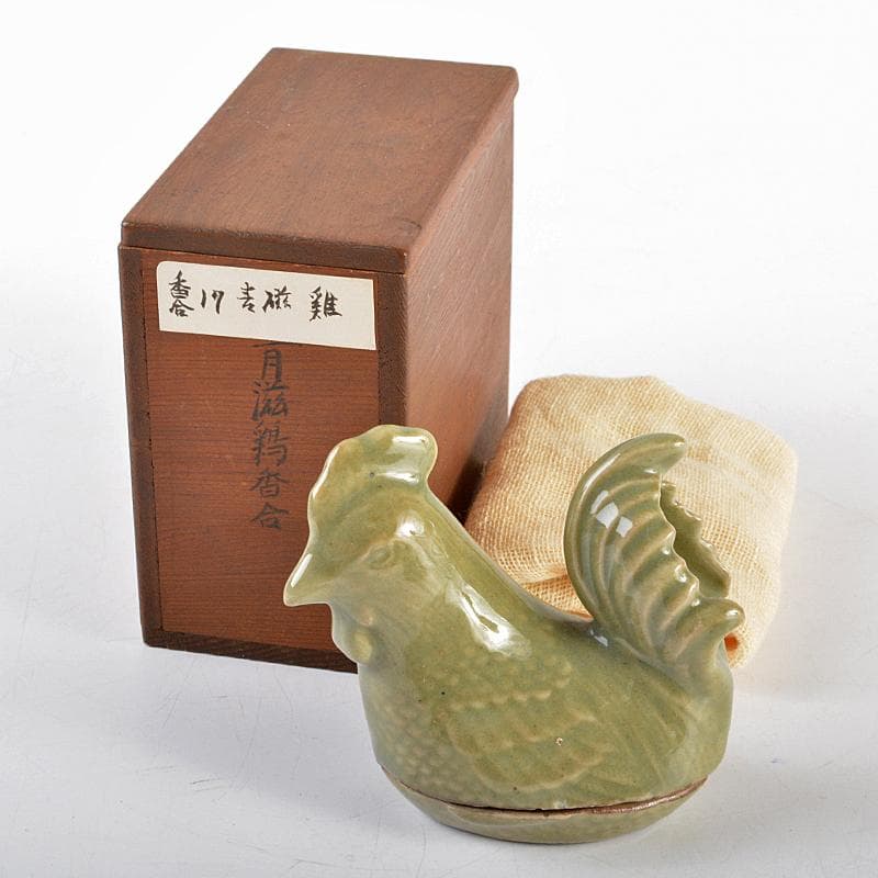 茶道具　青磁　鶏香合　時代箱付　V　R5553