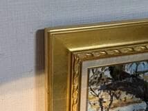 【真作】絵画　油彩8号　太鼓橋の見える庭園　力強い筆致の風景画　W100